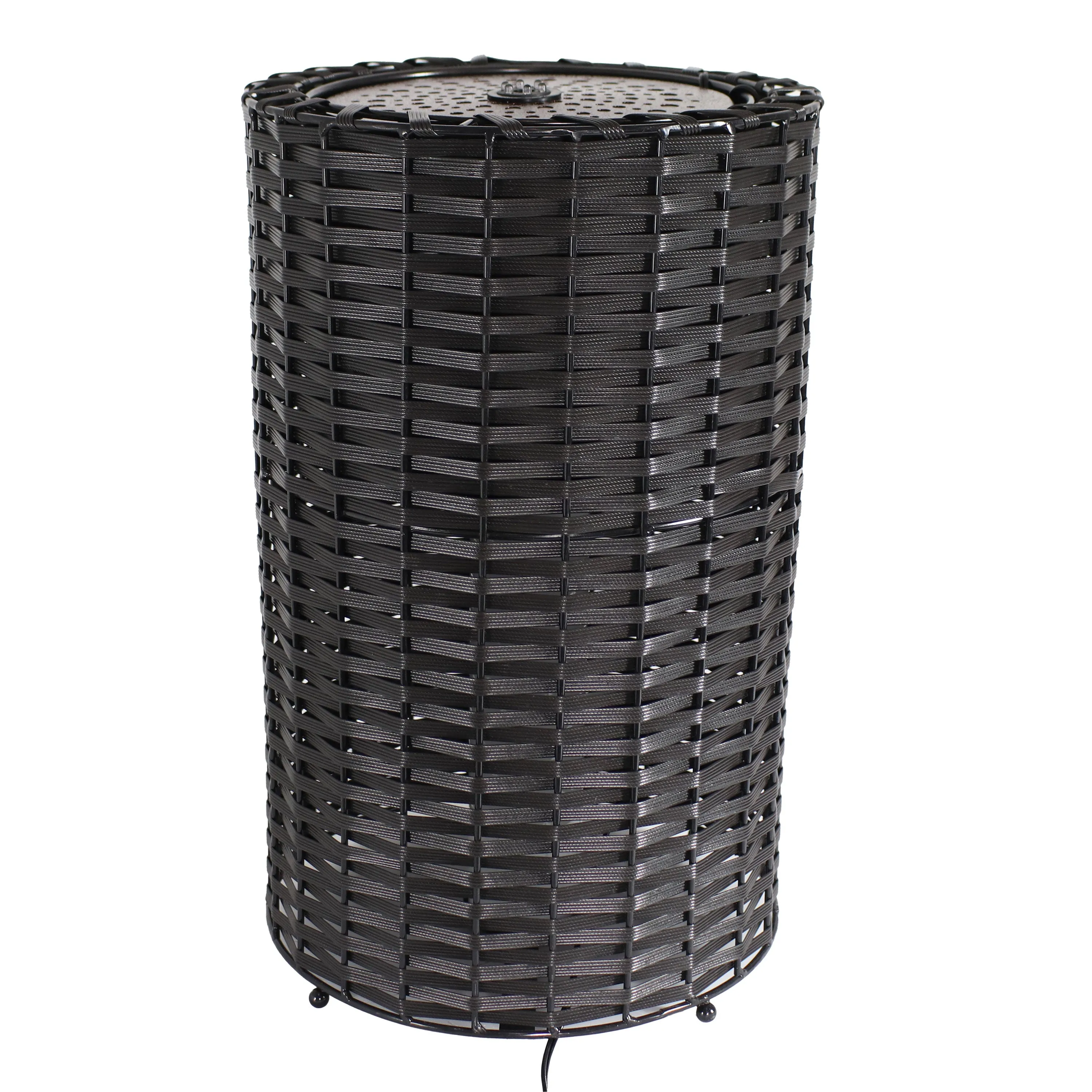 Sunnydaze Plastic Wicker Cylinder Fountain with LED Lights - 20.5"