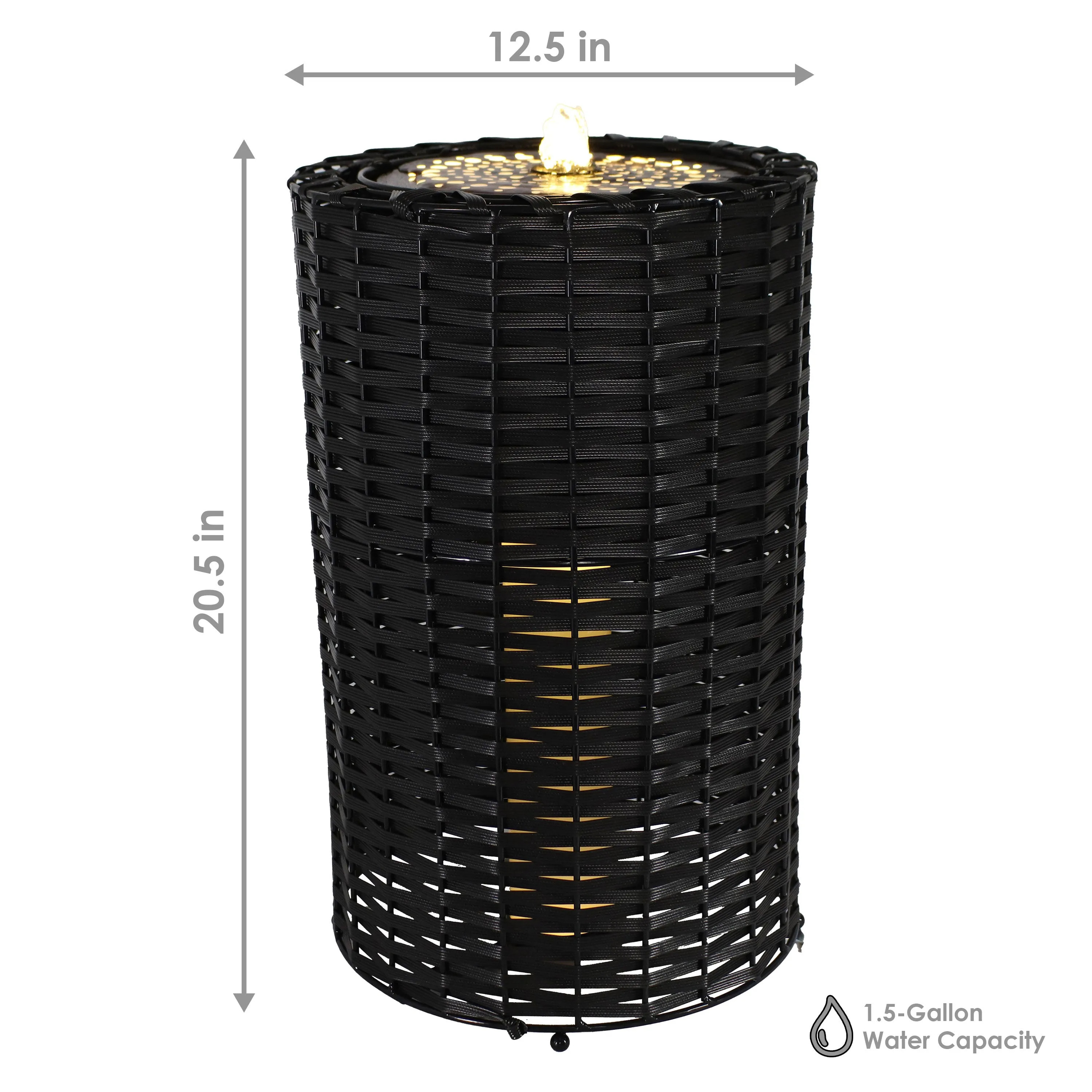 Sunnydaze Plastic Wicker Cylinder Fountain with LED Lights - 20.5"