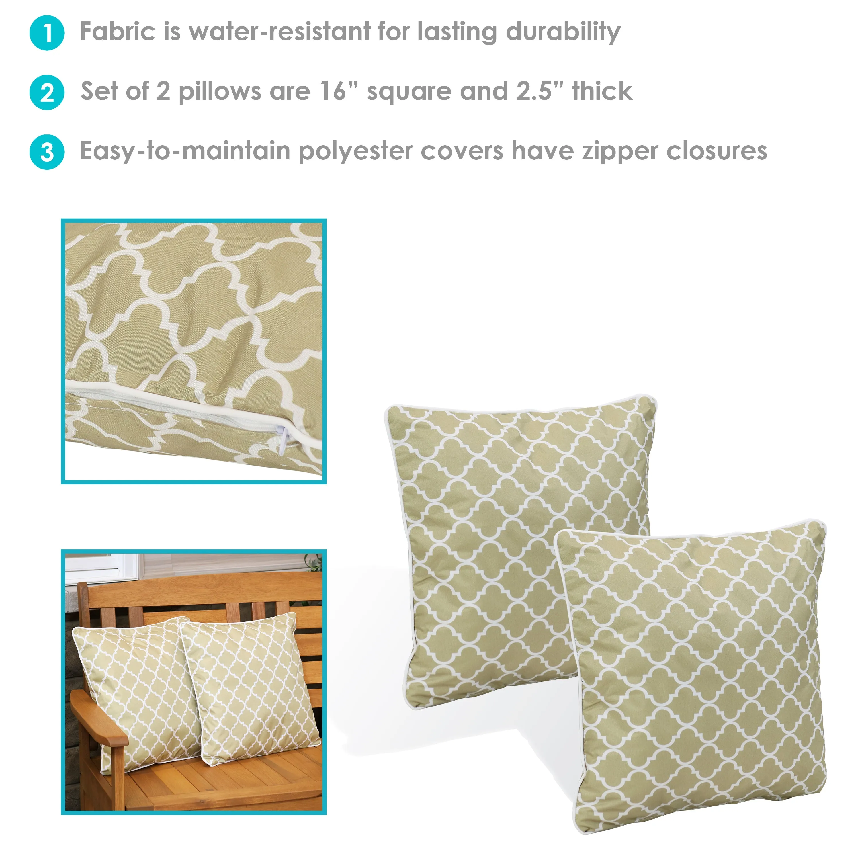 Sunnydaze Polyester Outdoor Decorative Throw Pillow - Set of 2