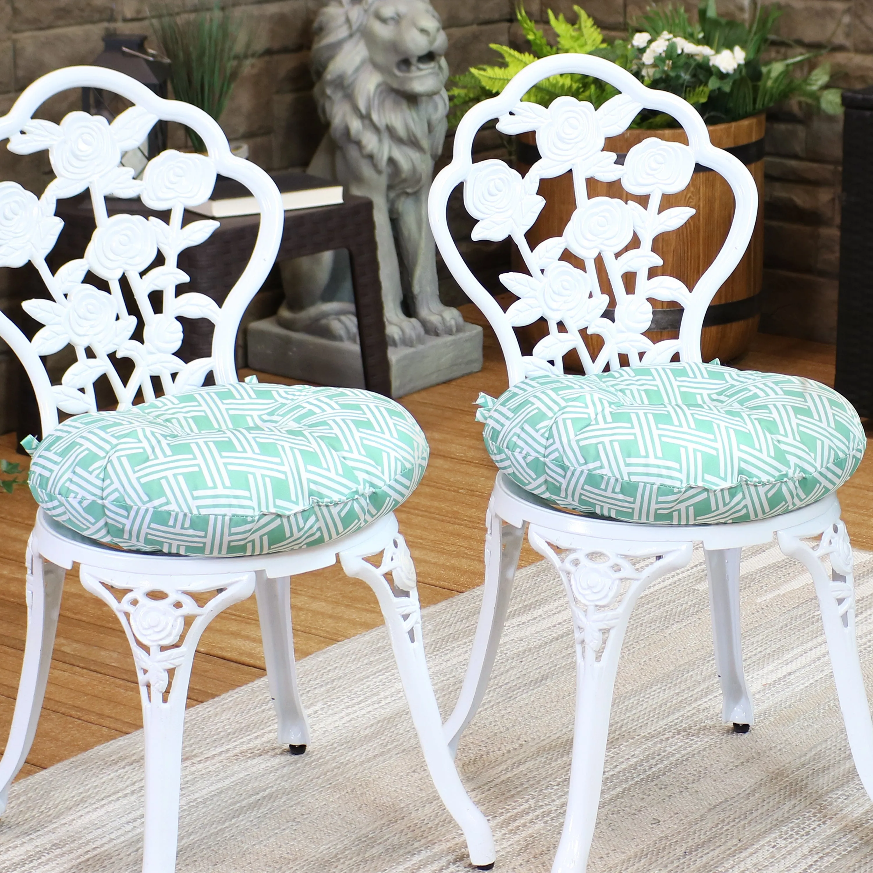 Sunnydaze Polyester Round Bistro Chair Cushions - Set of 2