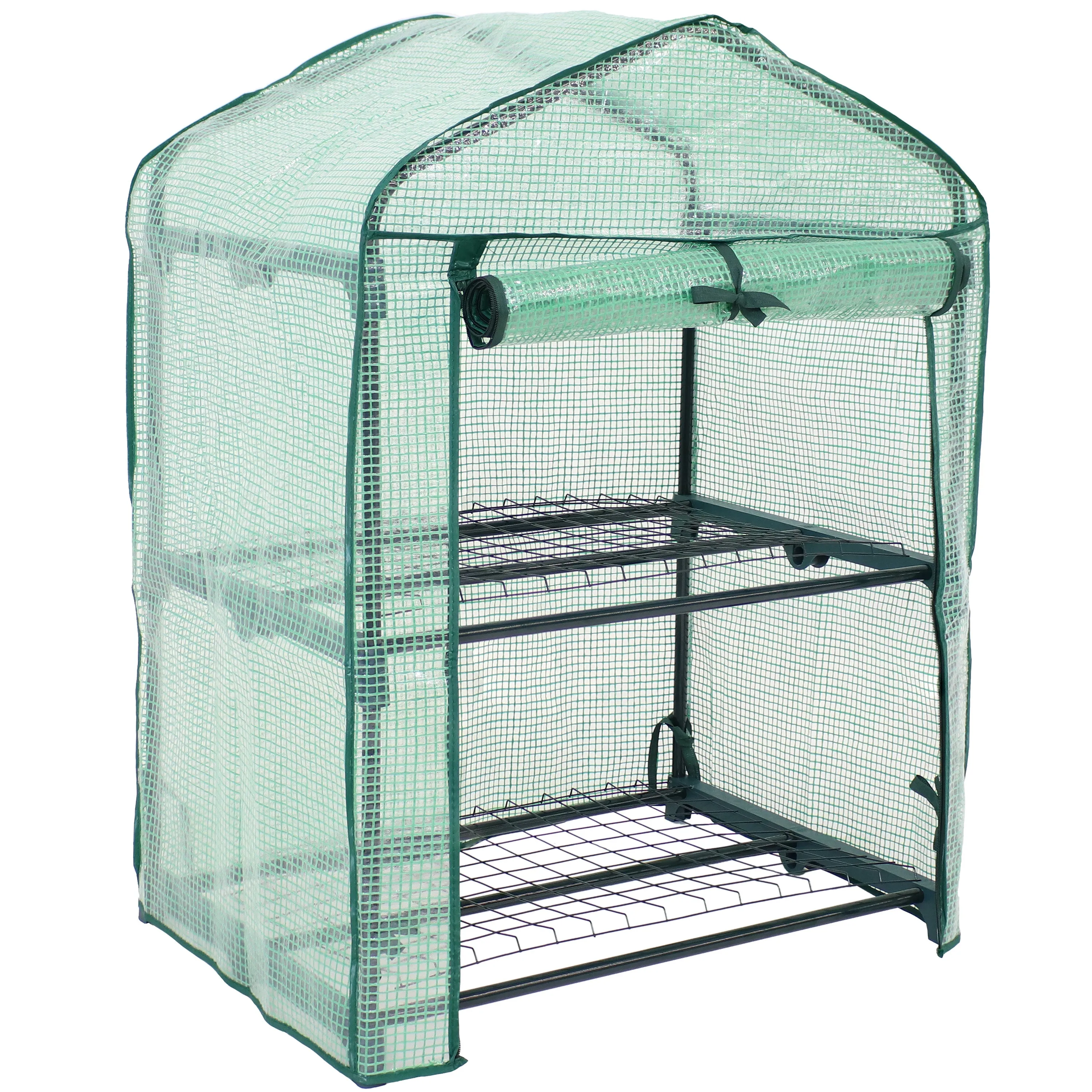 Sunnydaze Portable 2-Tier Mini Greenhouse for Outdoors - Green