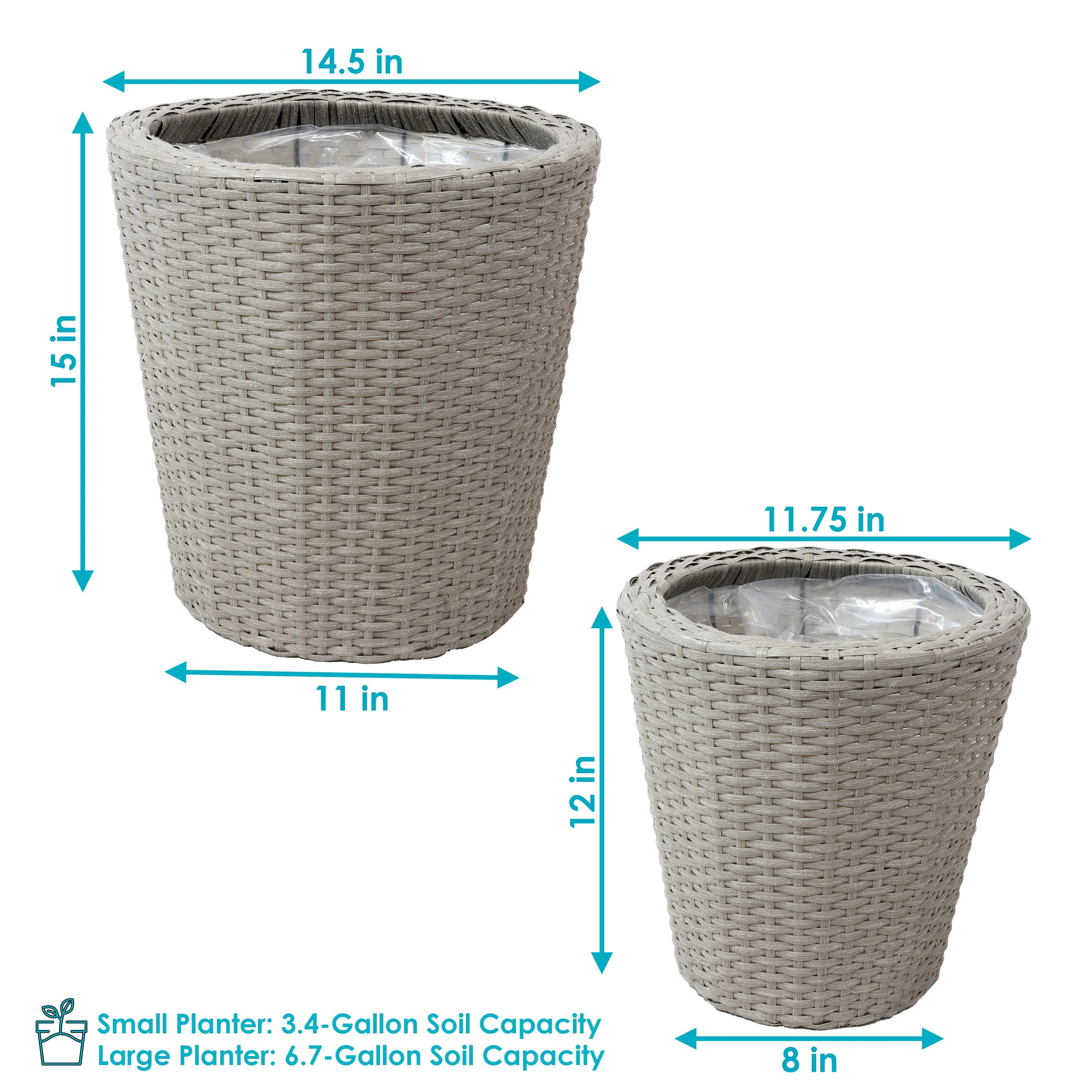 Sunnydaze Round Polyrattan Indoor Planters - 1 Large/1 Small Planter