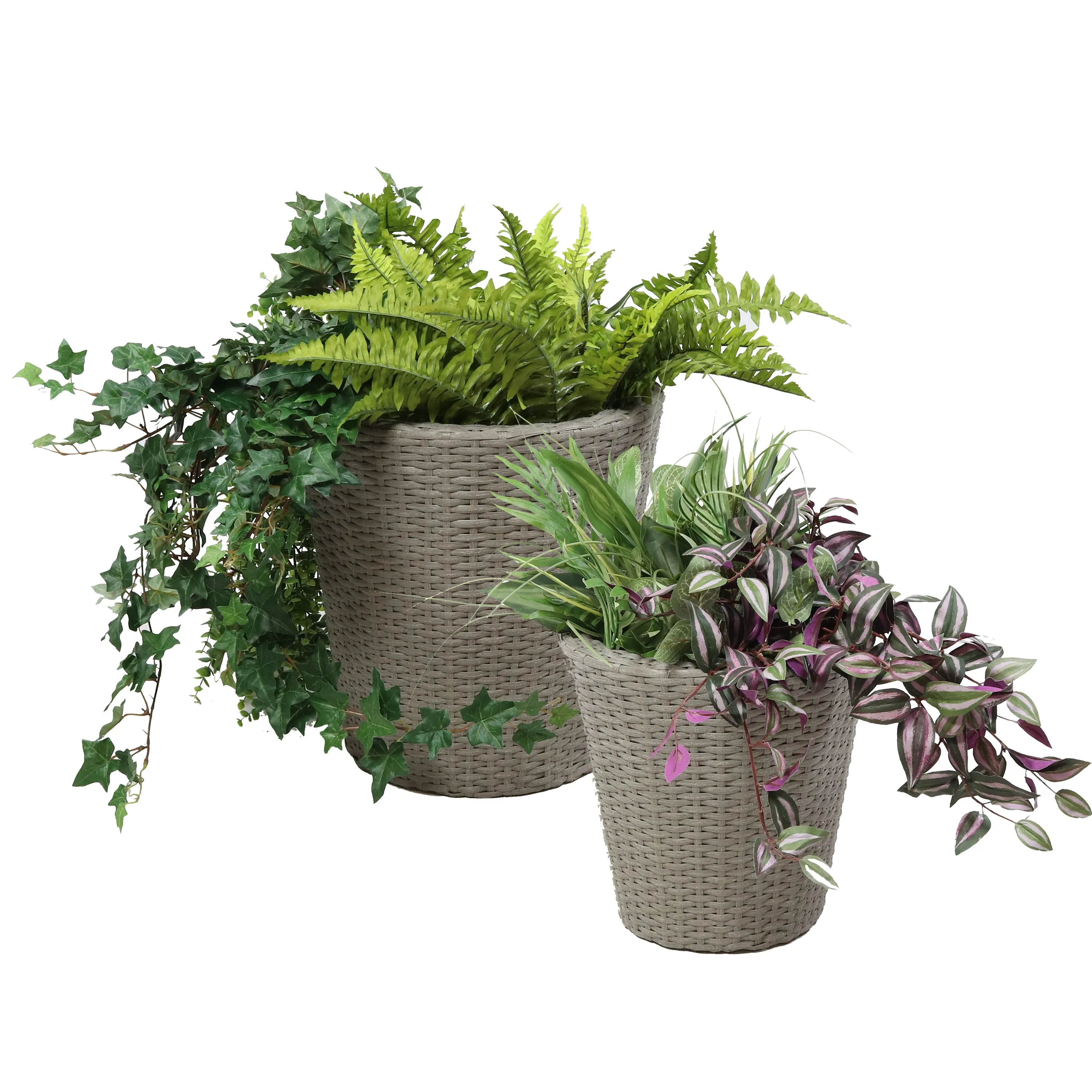 Sunnydaze Round Polyrattan Indoor Planters - 1 Large/1 Small Planter