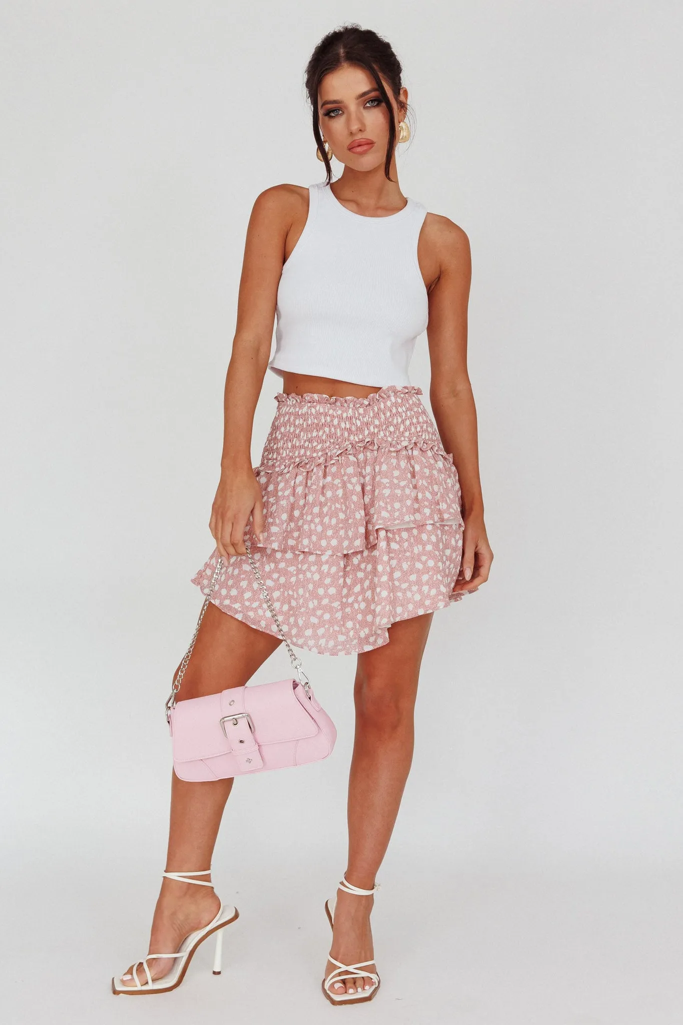 Sylvie Shirred Waist Layered Mini Skirt Pink