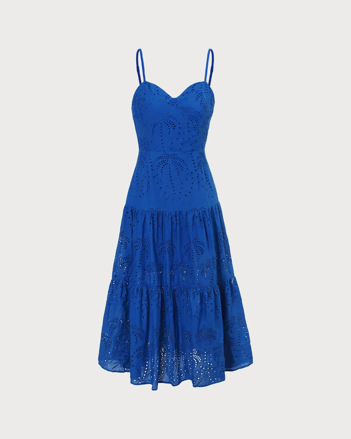 The Blue Sweetheart Neck Embroidery Slip Midi Dress