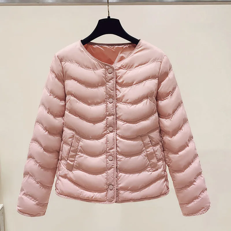 The inner tank keeps warm and light small cotton clothes for women's autumn and winter new 2025 round neck short cotton jacket for small people to wear cotton clothes outside