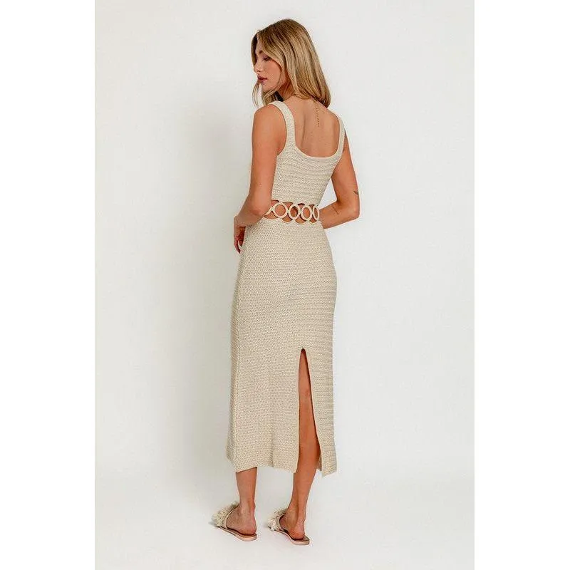 The La Jolla Crochet Midi Dress In Orange Or Cream