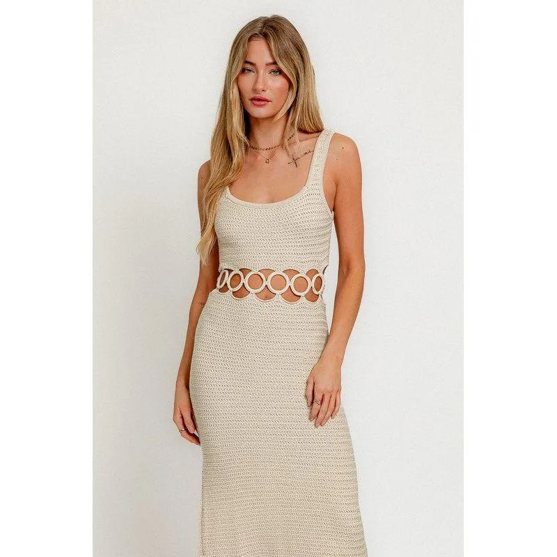 The La Jolla Crochet Midi Dress In Orange Or Cream