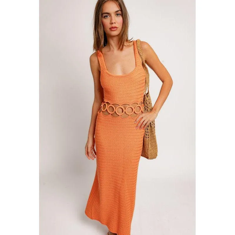 The La Jolla Crochet Midi Dress In Orange Or Cream