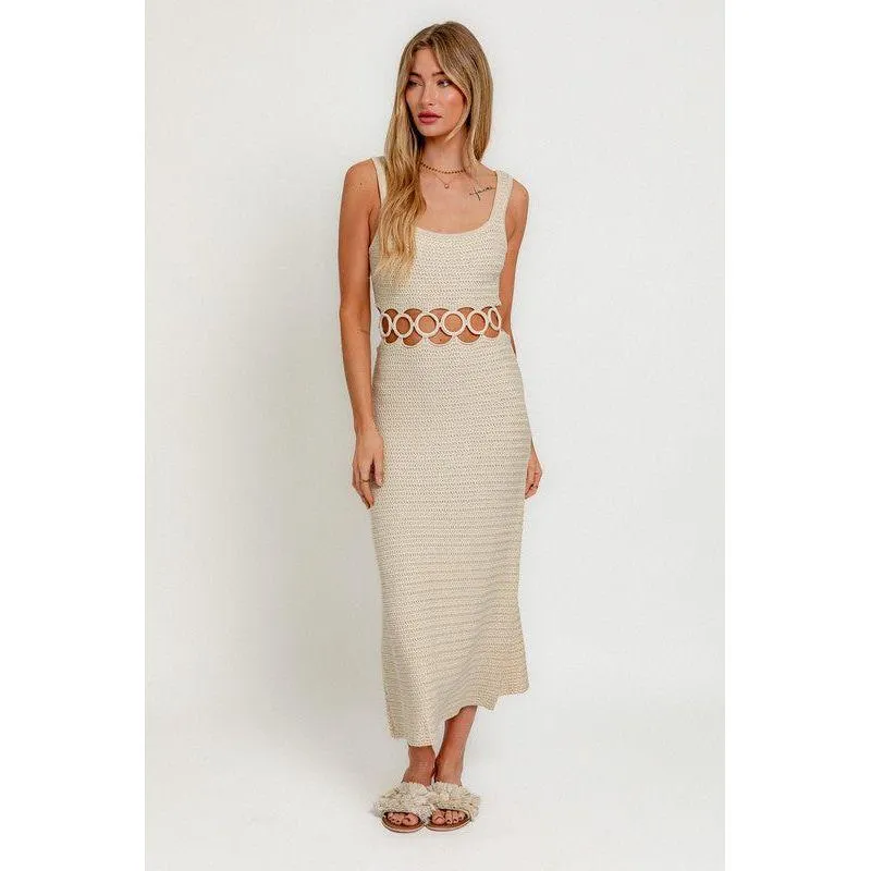 The La Jolla Crochet Midi Dress In Orange Or Cream