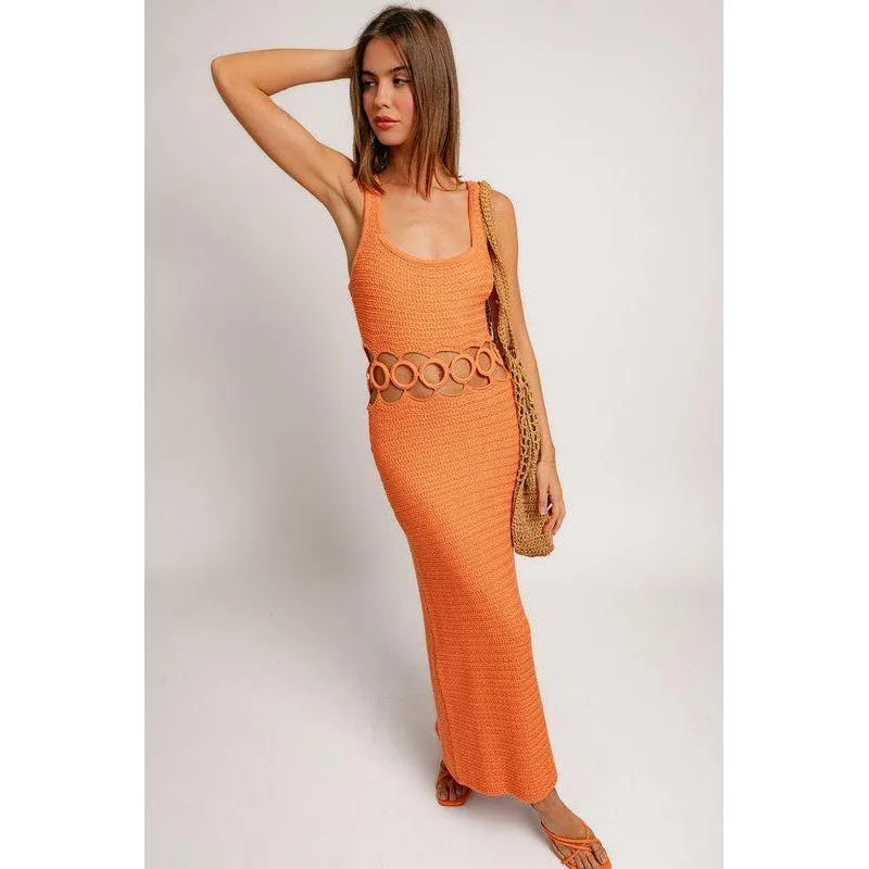 The La Jolla Crochet Midi Dress In Orange Or Cream