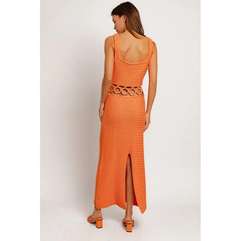 The La Jolla Crochet Midi Dress In Orange Or Cream