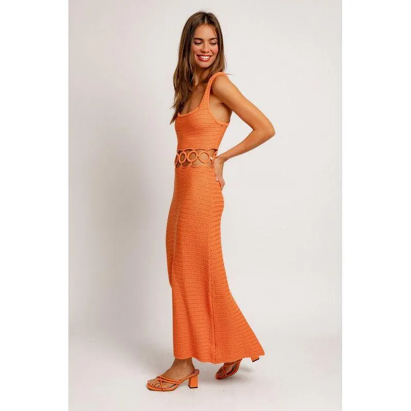 The La Jolla Crochet Midi Dress In Orange Or Cream