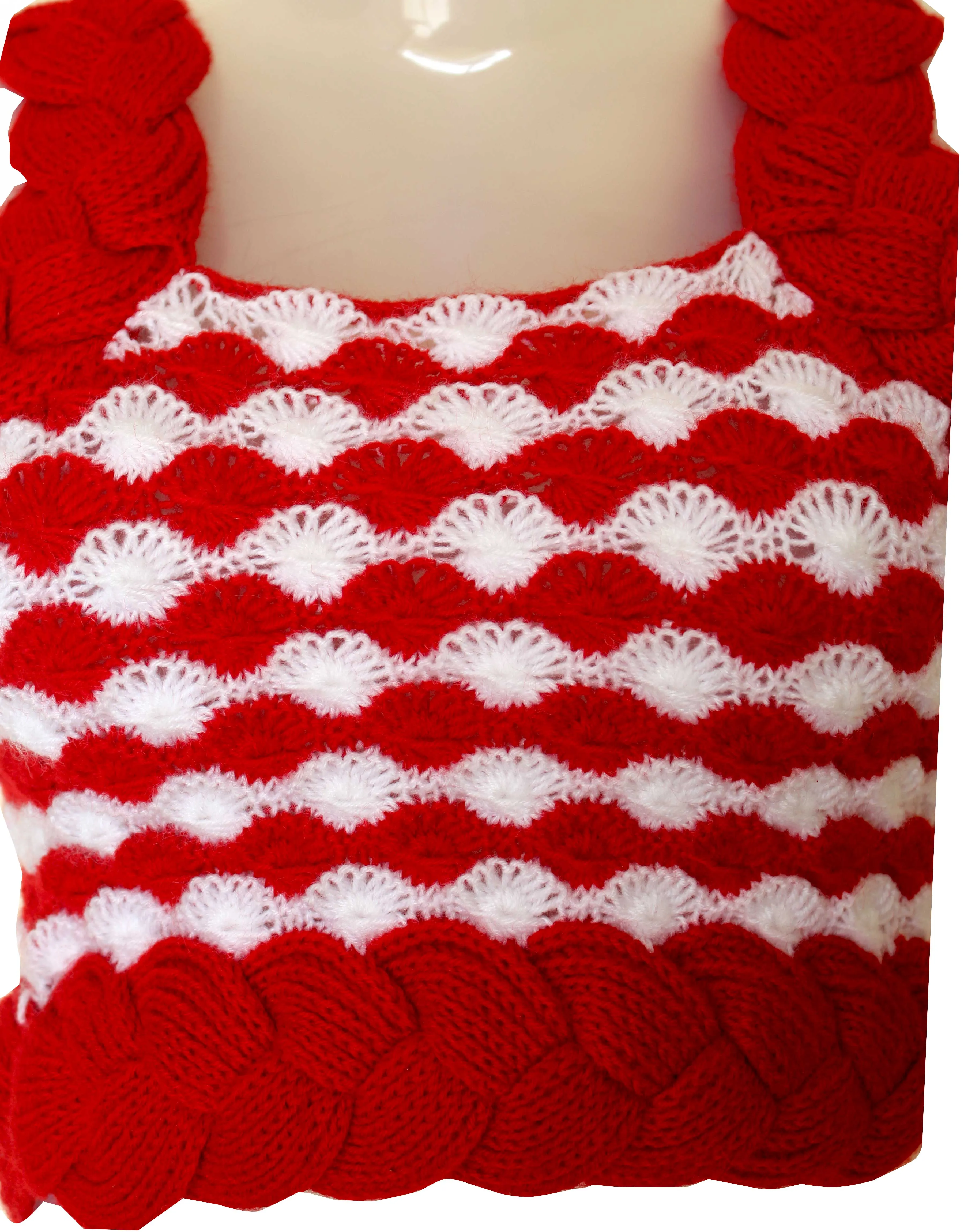 Unique Graminarts Self Design Woolen Crochet Blouse For Women - Red & White