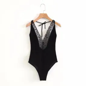 Velvet Lace V-Neck Bodysuit