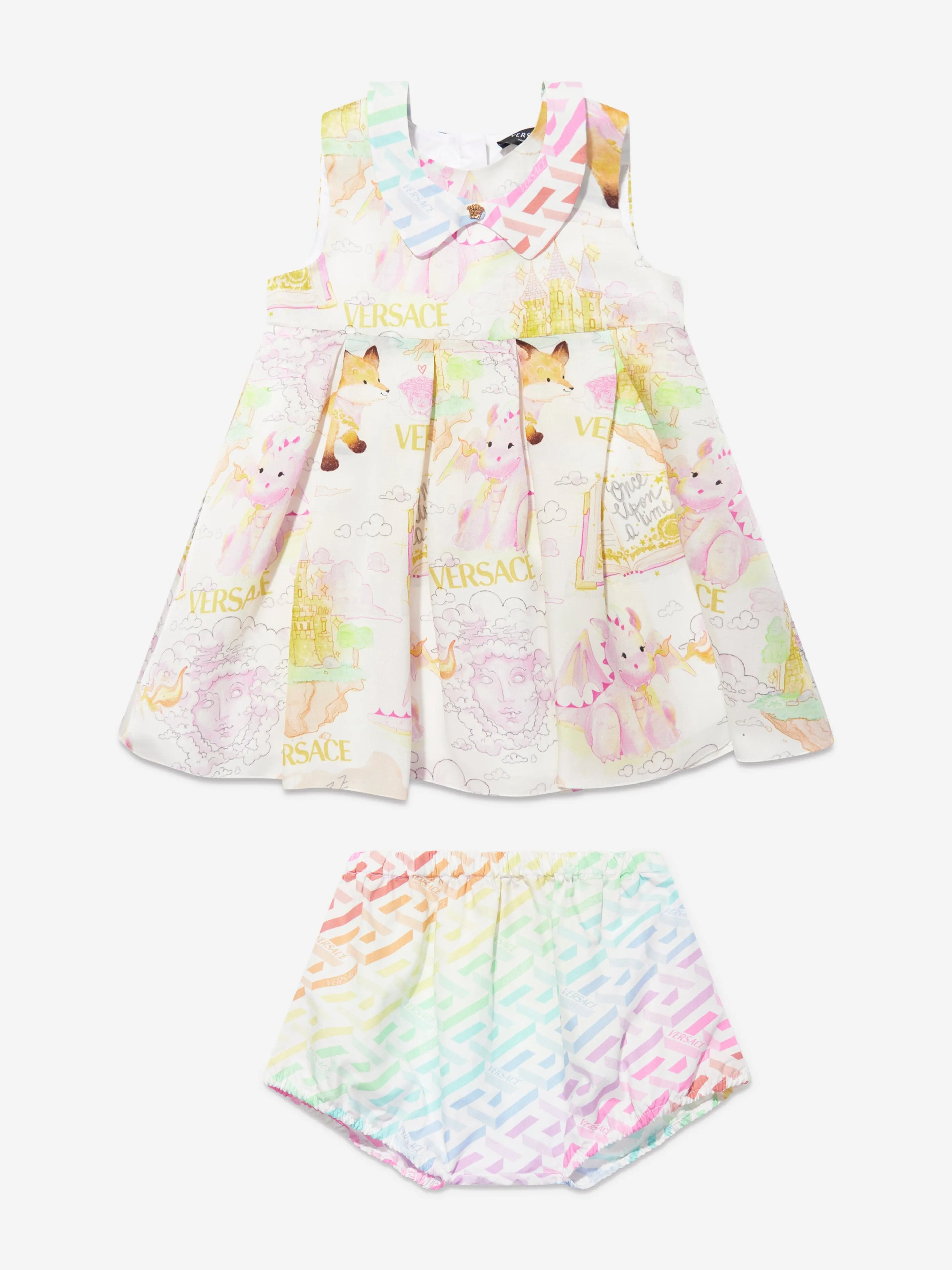 Versace Baby Girls Silk Dress And Knickers Set in Multicolour