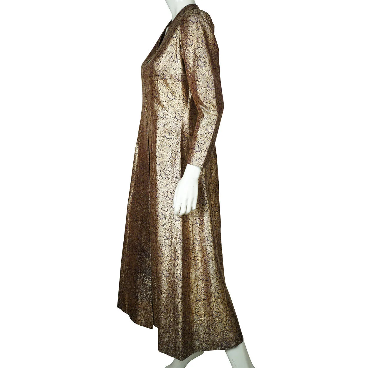 Vintage Gold Metallic Brocade Evening Coat 1960s Ladies Size Medium