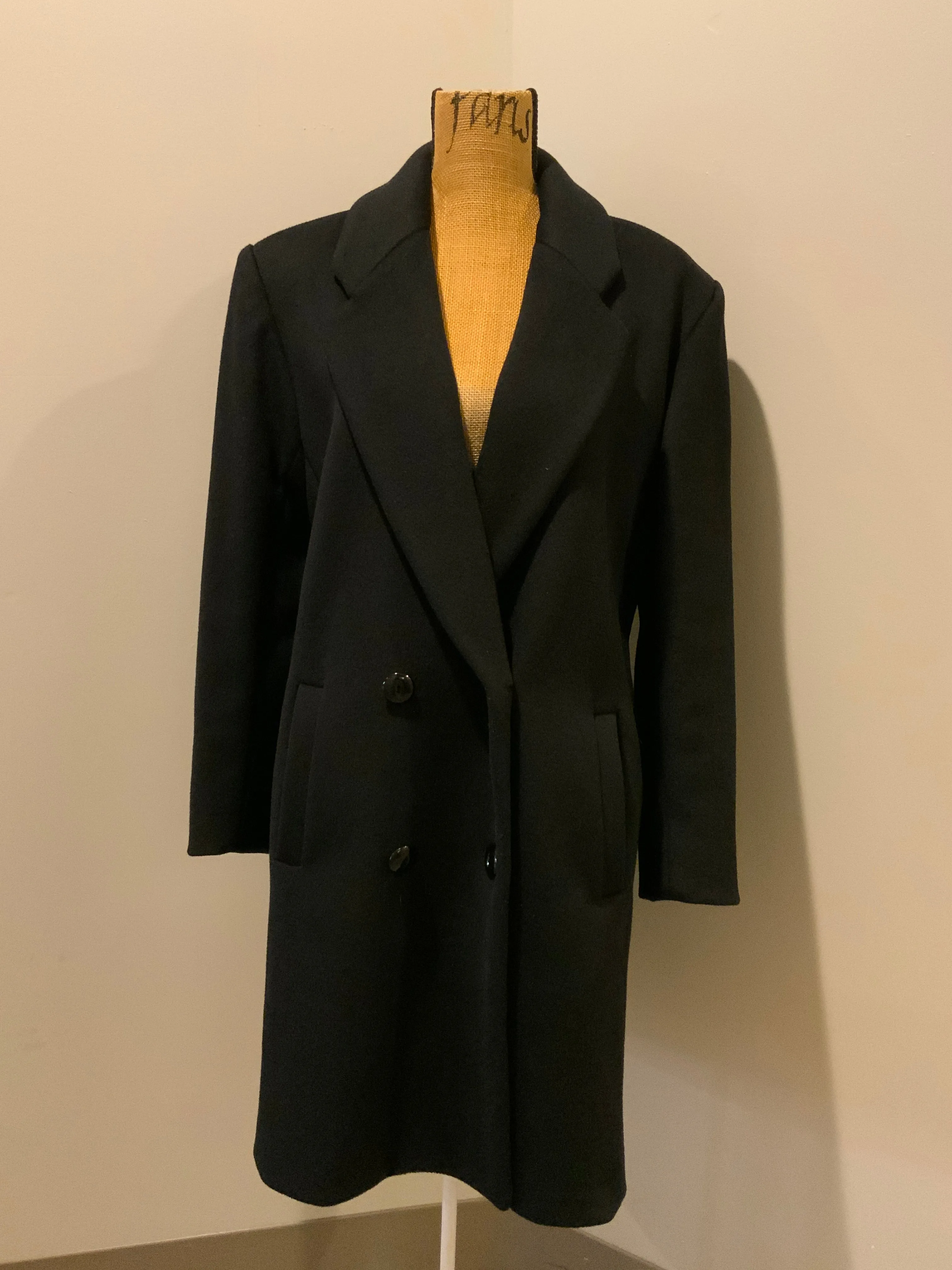 Vintage Lindzon Black Wool Overcoat, Made in Canada