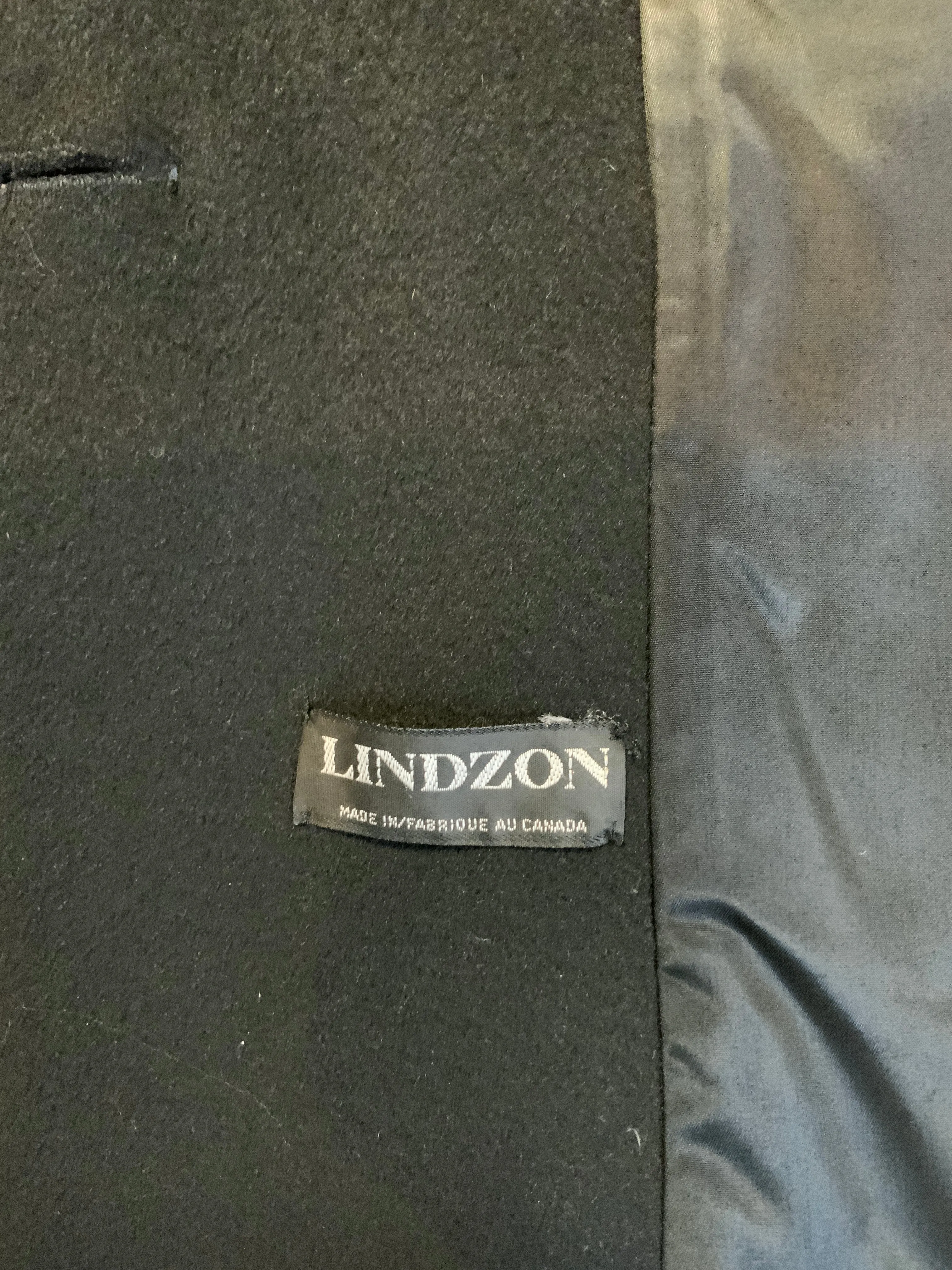 Vintage Lindzon Black Wool Overcoat, Made in Canada