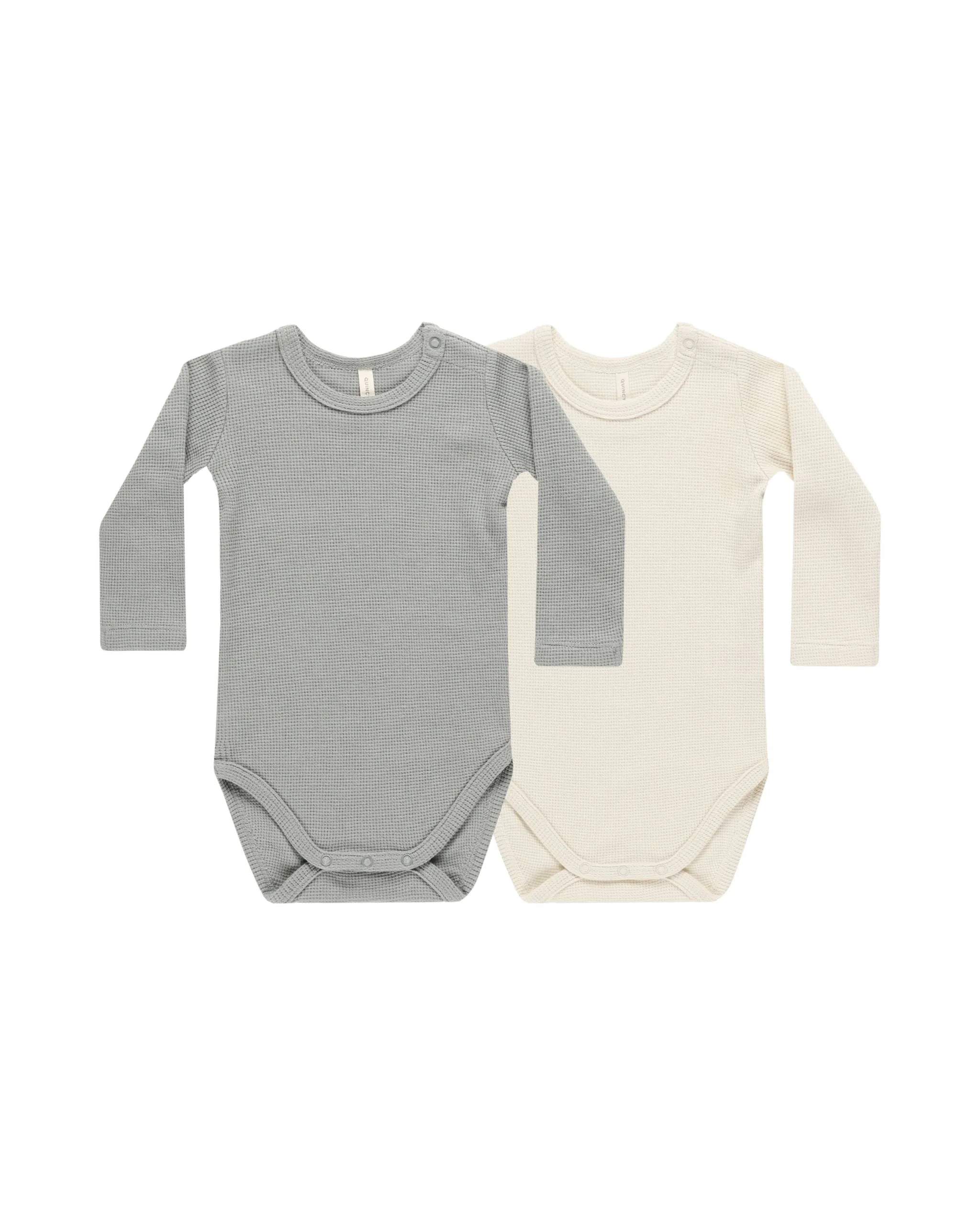 Waffle Long Sleeve Bodysuit (Set of 2) - Natural, Dusty Blue