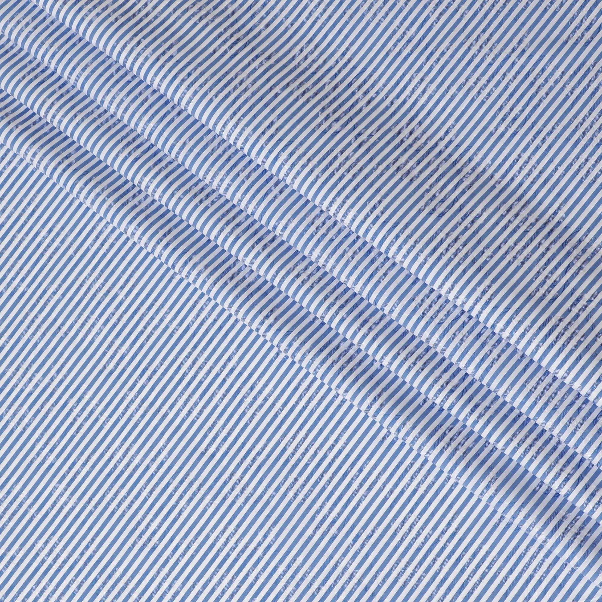 White Premium 100% cotton shirting fabric with blue print in stripe design-D13092