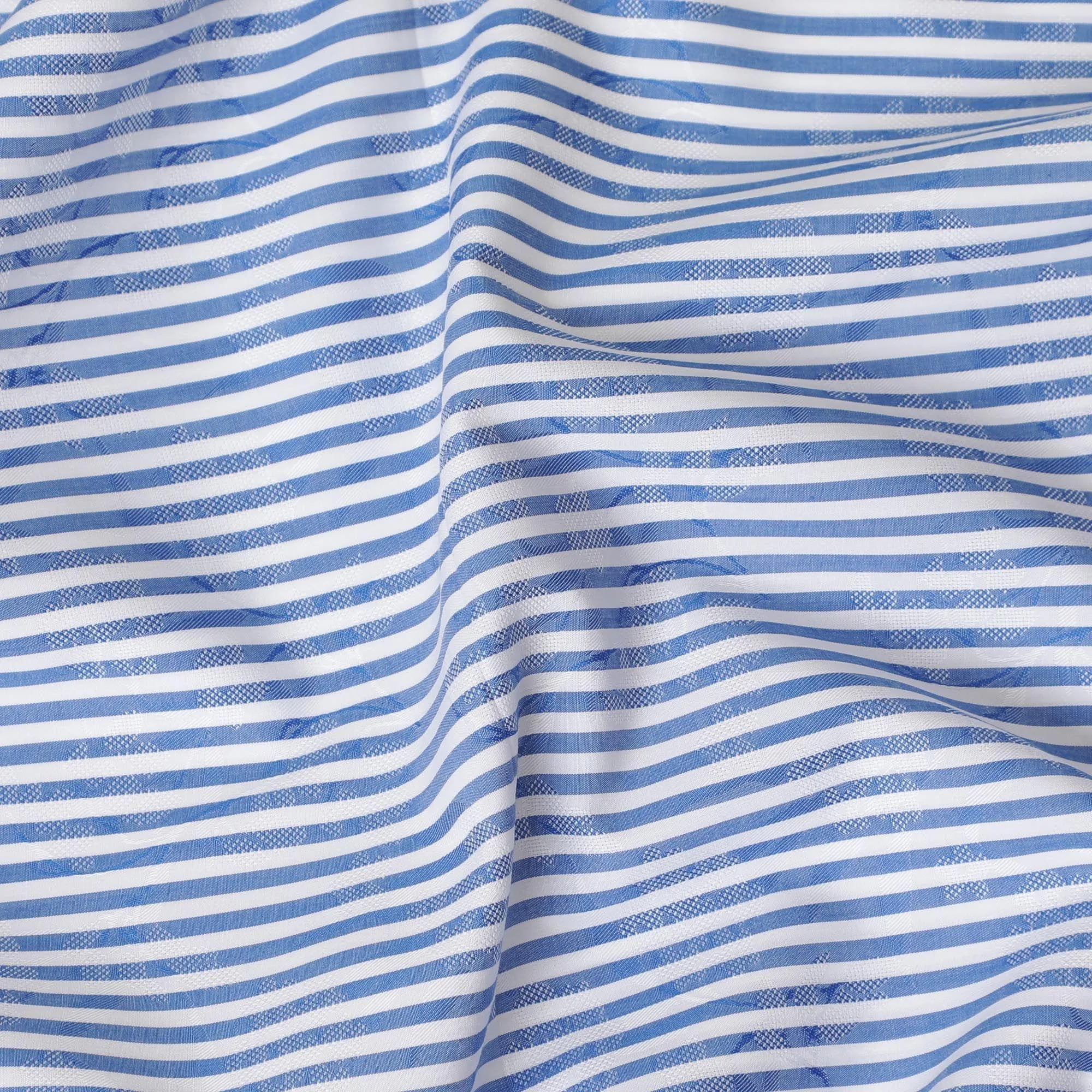 White Premium 100% cotton shirting fabric with blue print in stripe design-D13092