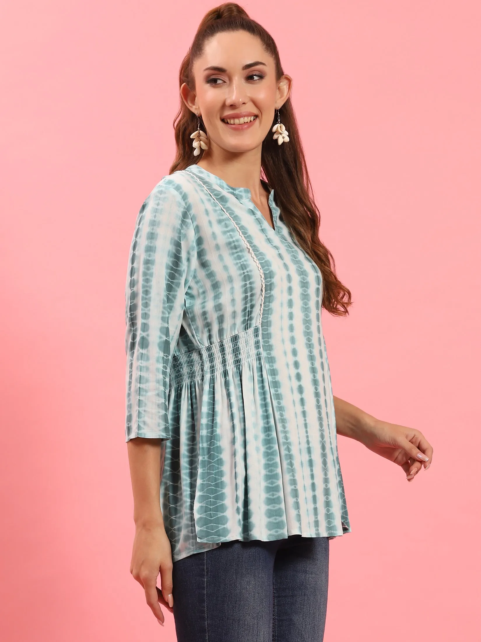 Women Blue Tie Dye Printed Tunic