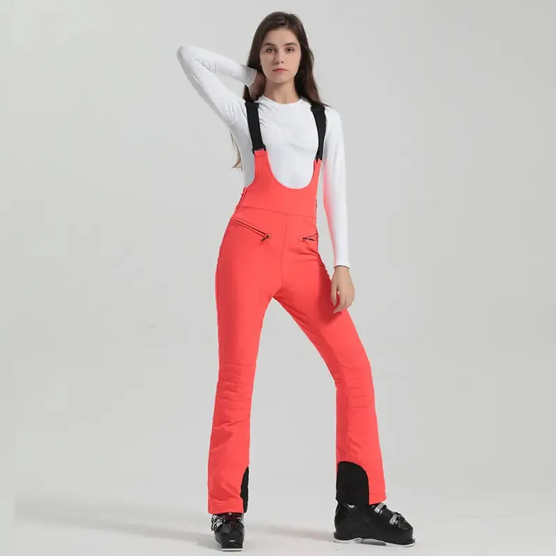 Women Chic Slim Fit Zip-up Snow Bibs Pants