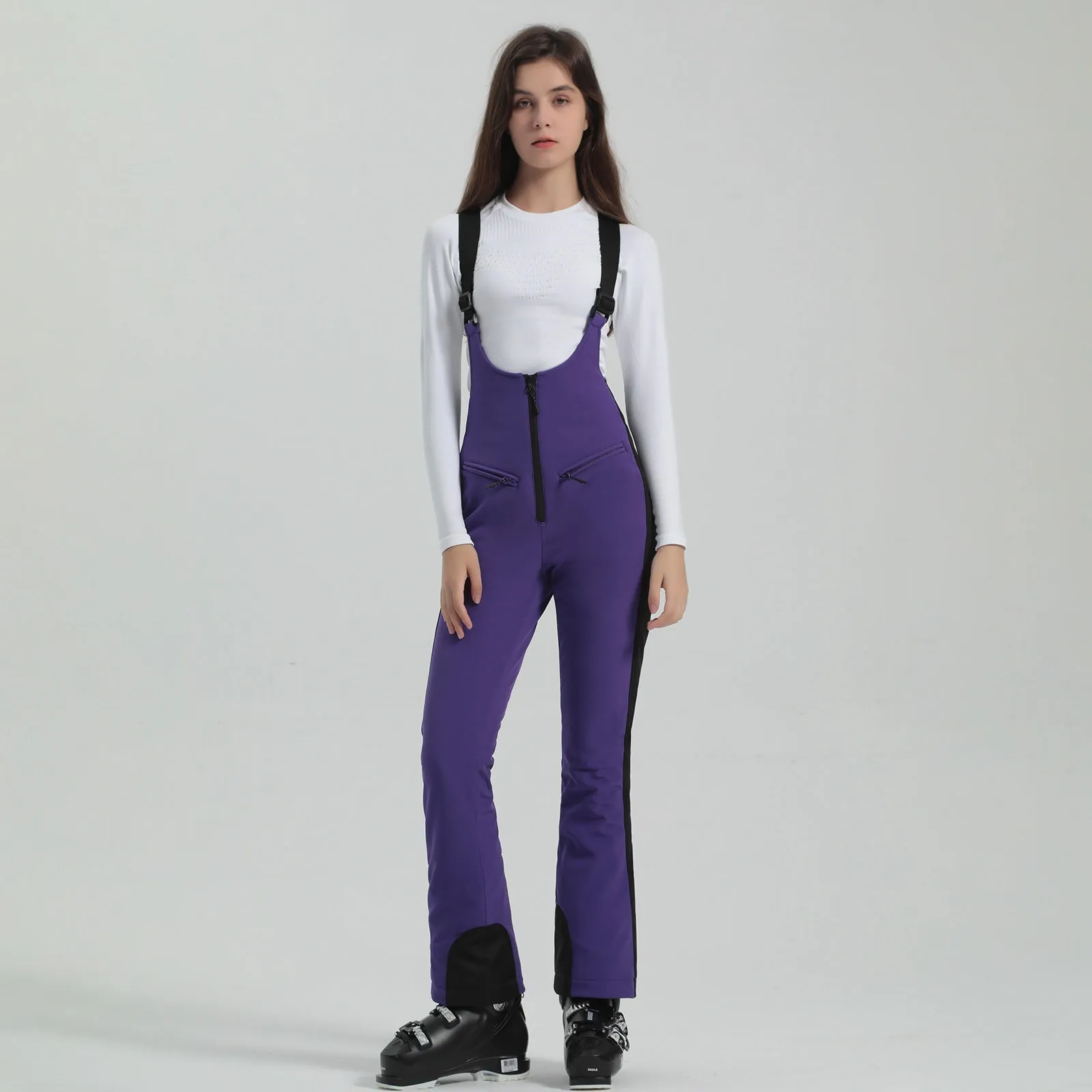 Women Chic Slim Fit Zip-up Snow Bibs Pants