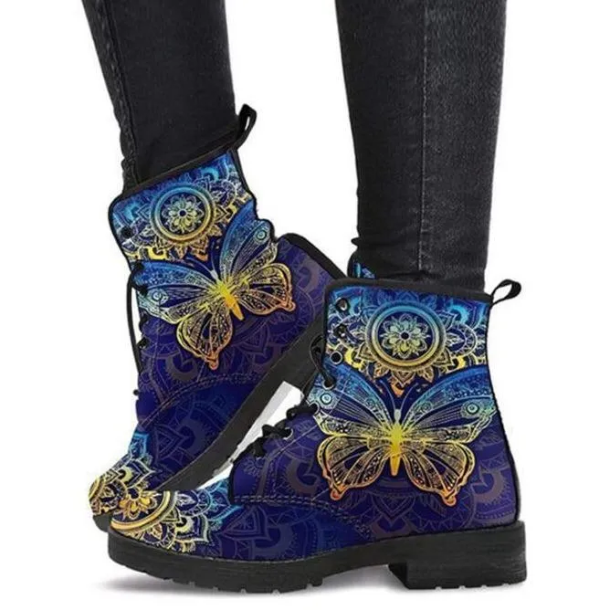 Women fashion printed chunk heel short lace up boots