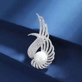 Women's Angel Wing Feather Pearl Brooch