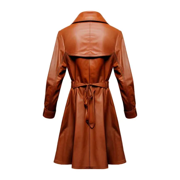 Women's Brown Echelon Long Authentic Leather Coat