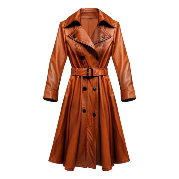 Women's Brown Echelon Long Authentic Leather Coat