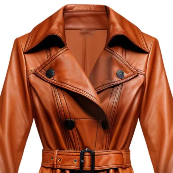 Women's Brown Echelon Long Authentic Leather Coat