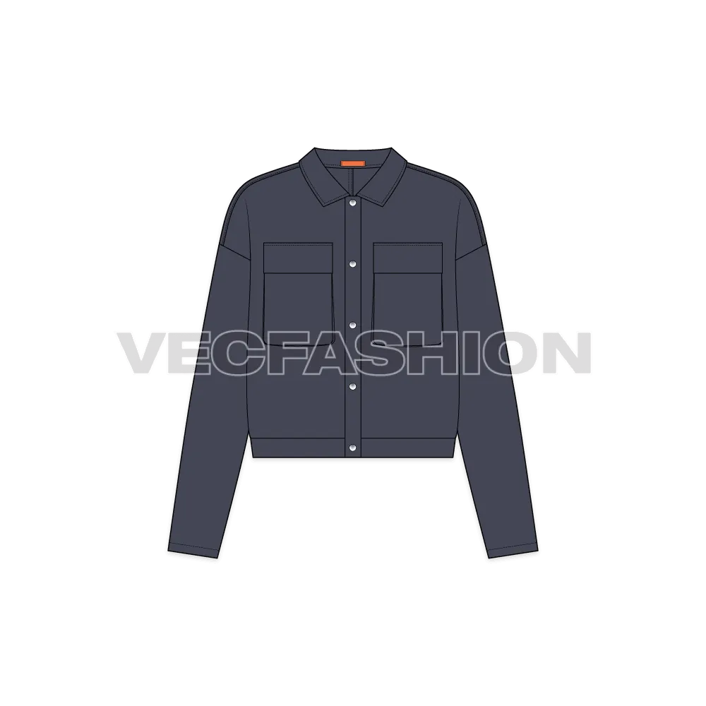 Womens Denim Overshirt Flat Sketch