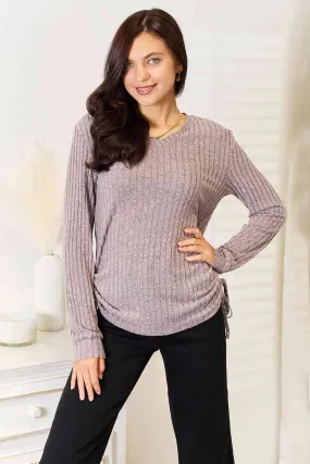 Women's Double Take Drawstring Ribbed Long Sleeve T-Shirt