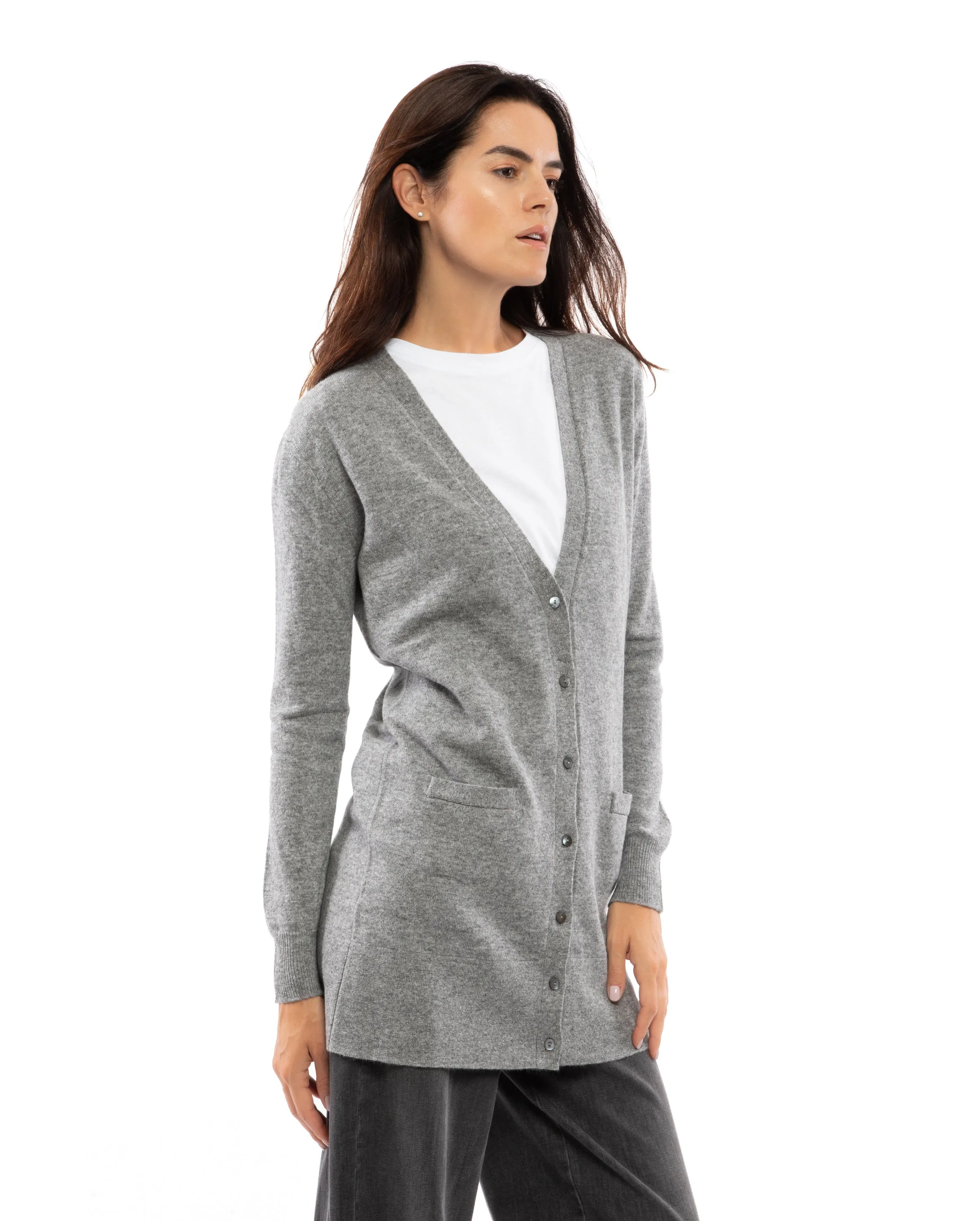 Women's Long Pure Cashmere Cardigan Sweater Taupe