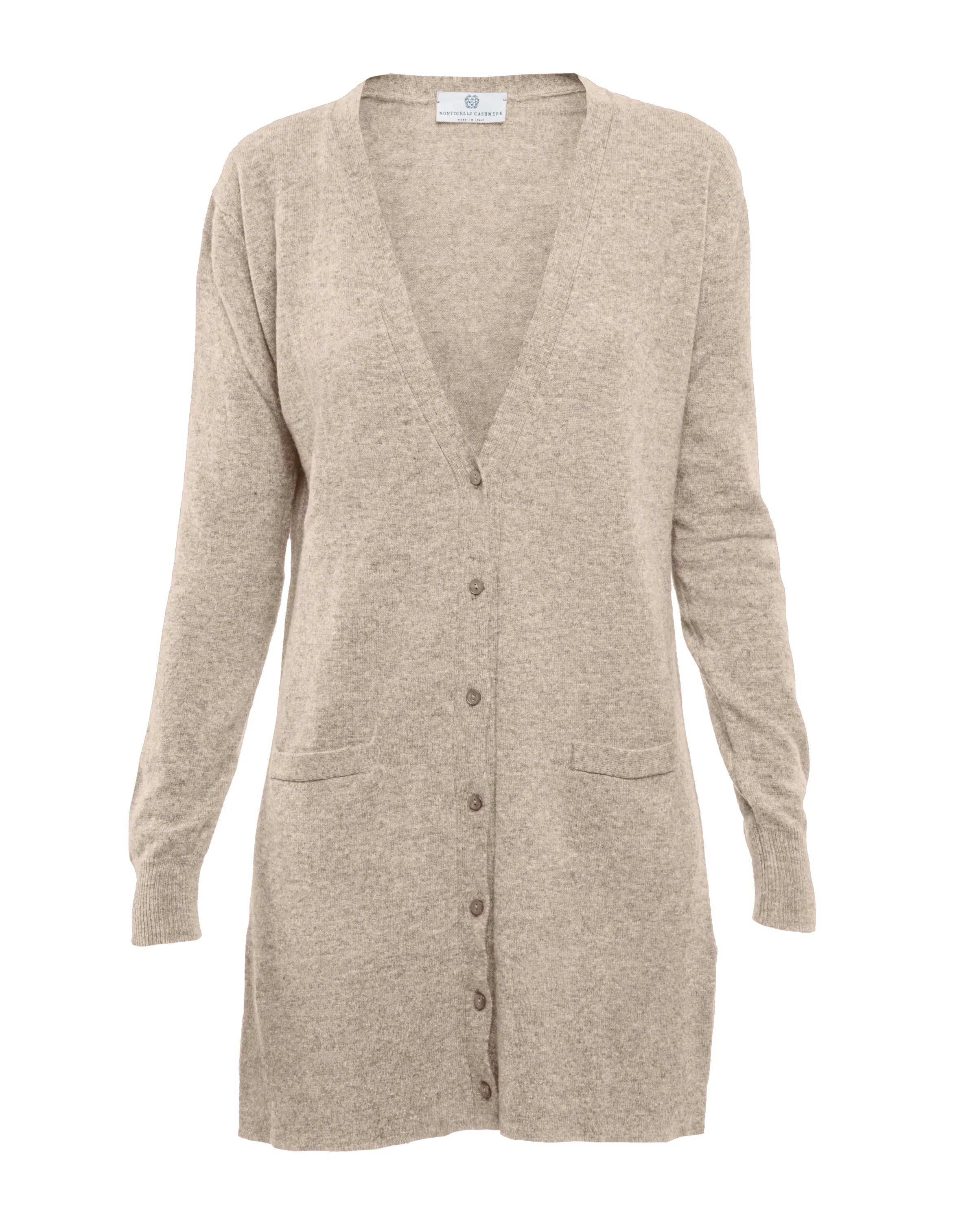 Women's Long Pure Cashmere Cardigan Sweater Taupe