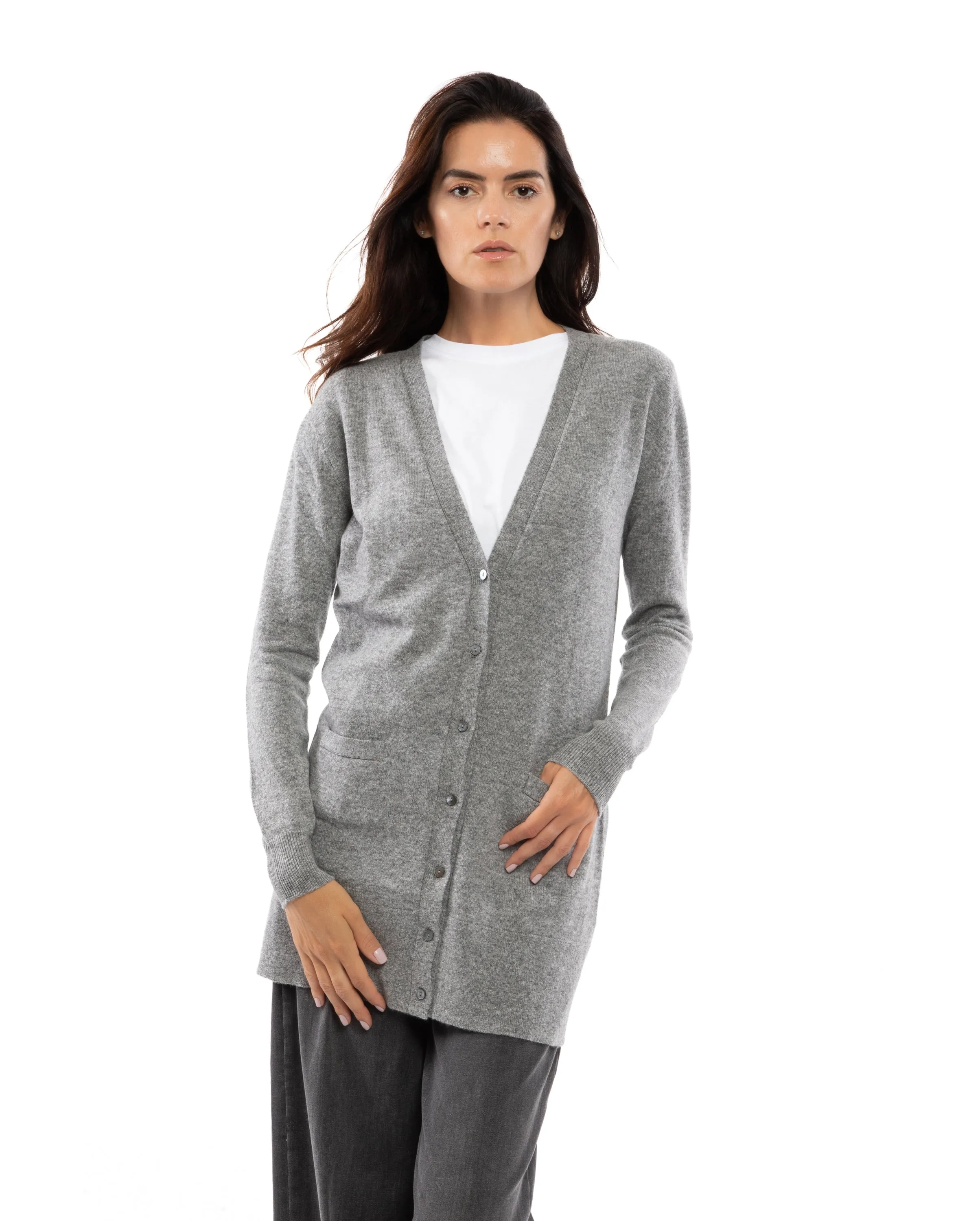 Women's Long Pure Cashmere Cardigan Sweater Taupe