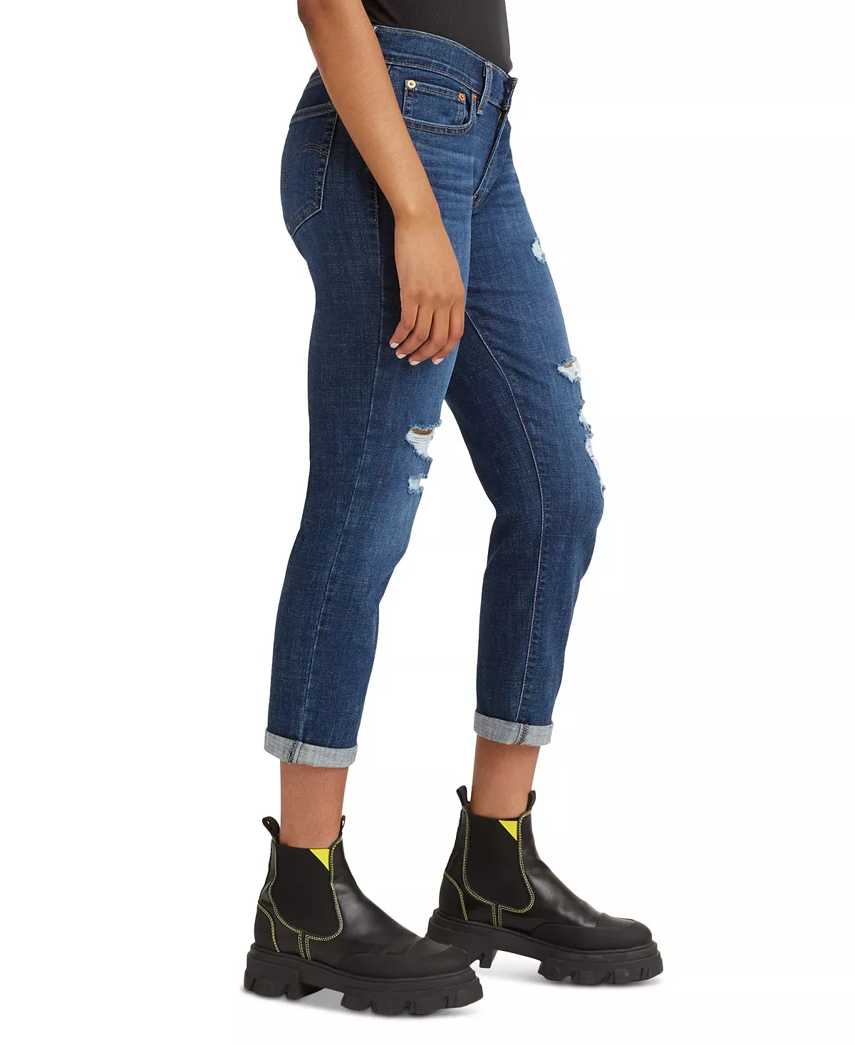 Women's Relaxed Boyfriend Tapered-Leg In Lapis Breakdown Jeans