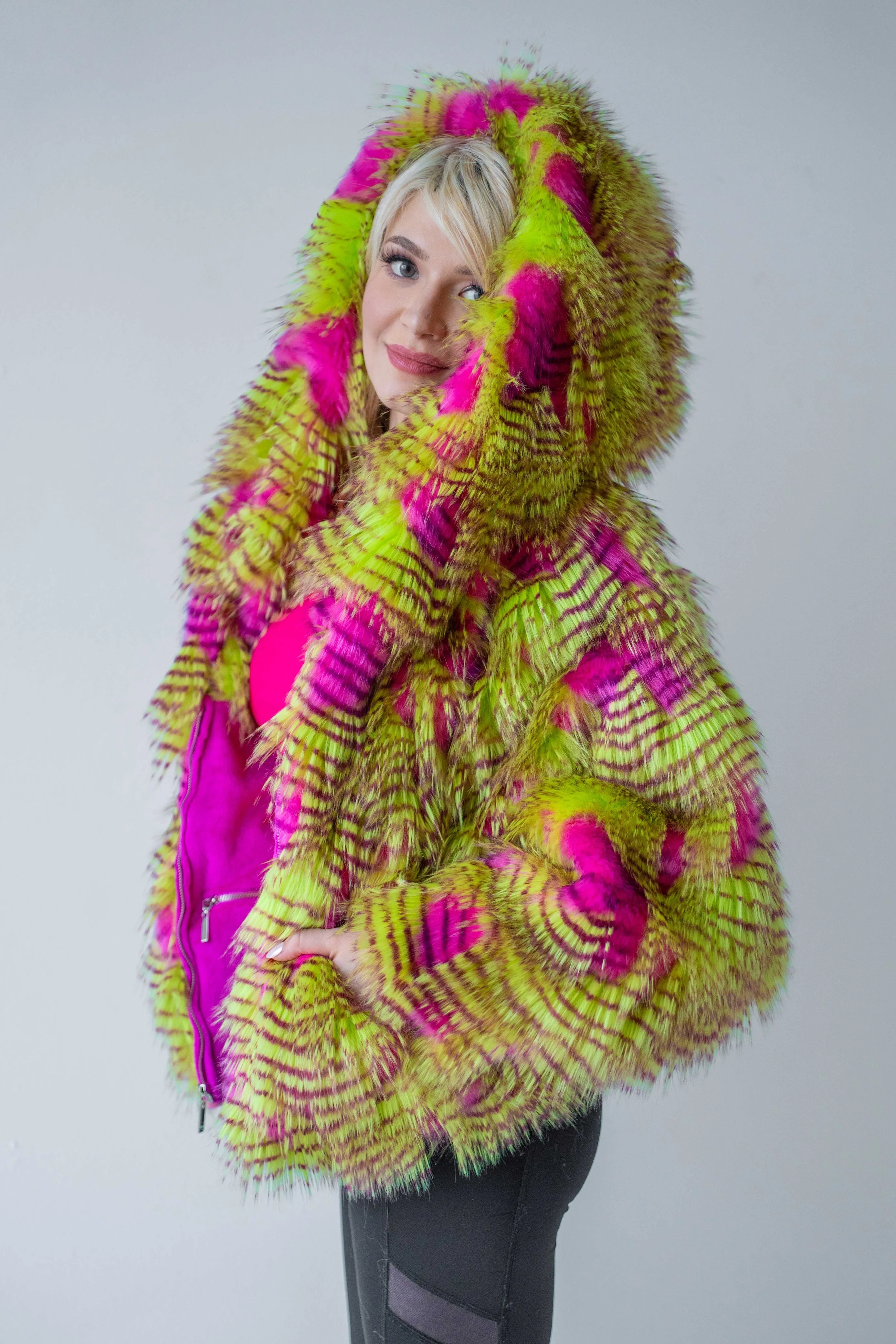 Women's Snuggle Coat in "Pink Lime Feather" STOCK