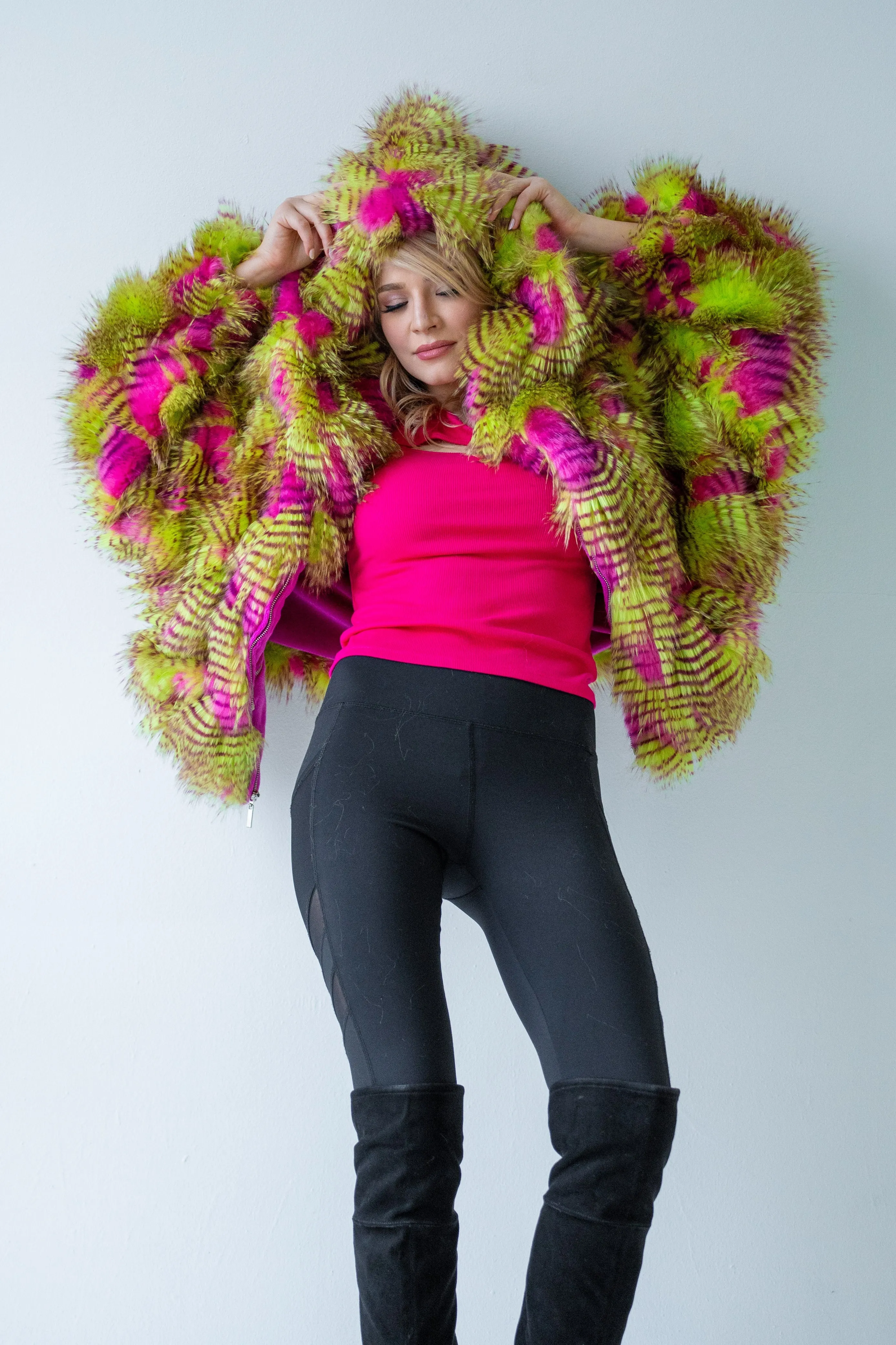 Women's Snuggle Coat in "Pink Lime Feather" STOCK