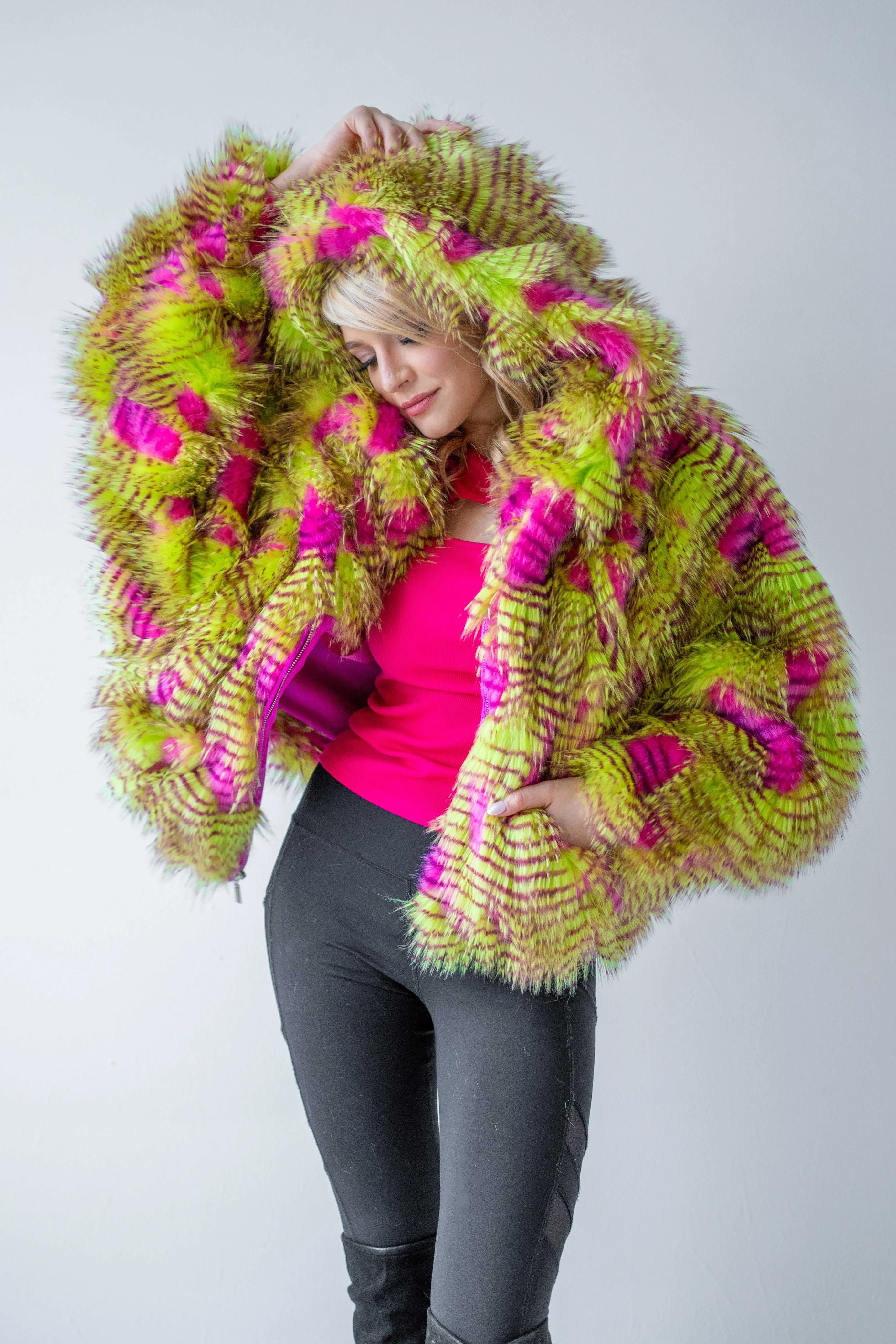 Women's Snuggle Coat in "Pink Lime Feather" STOCK