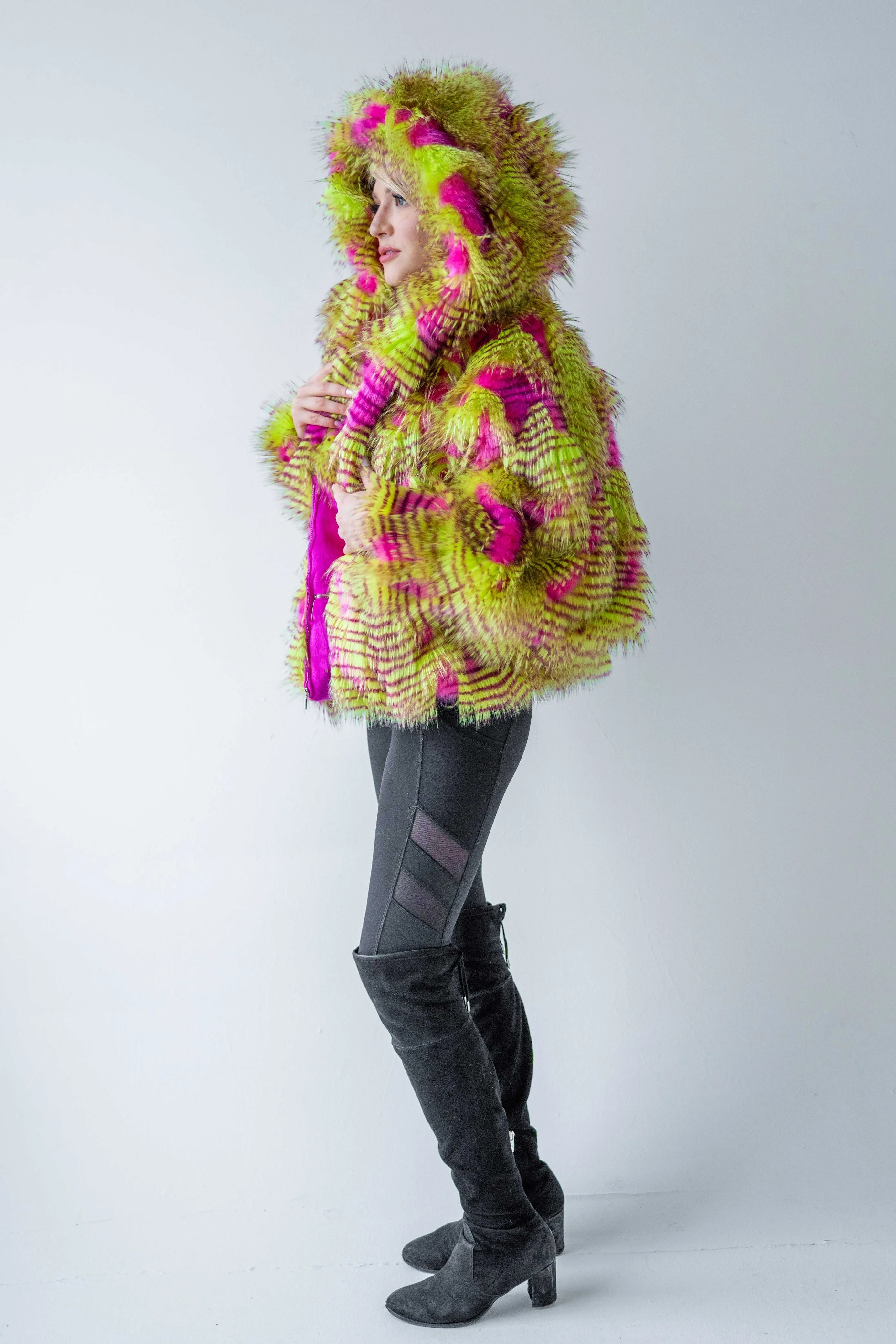 Women's Snuggle Coat in "Pink Lime Feather" STOCK