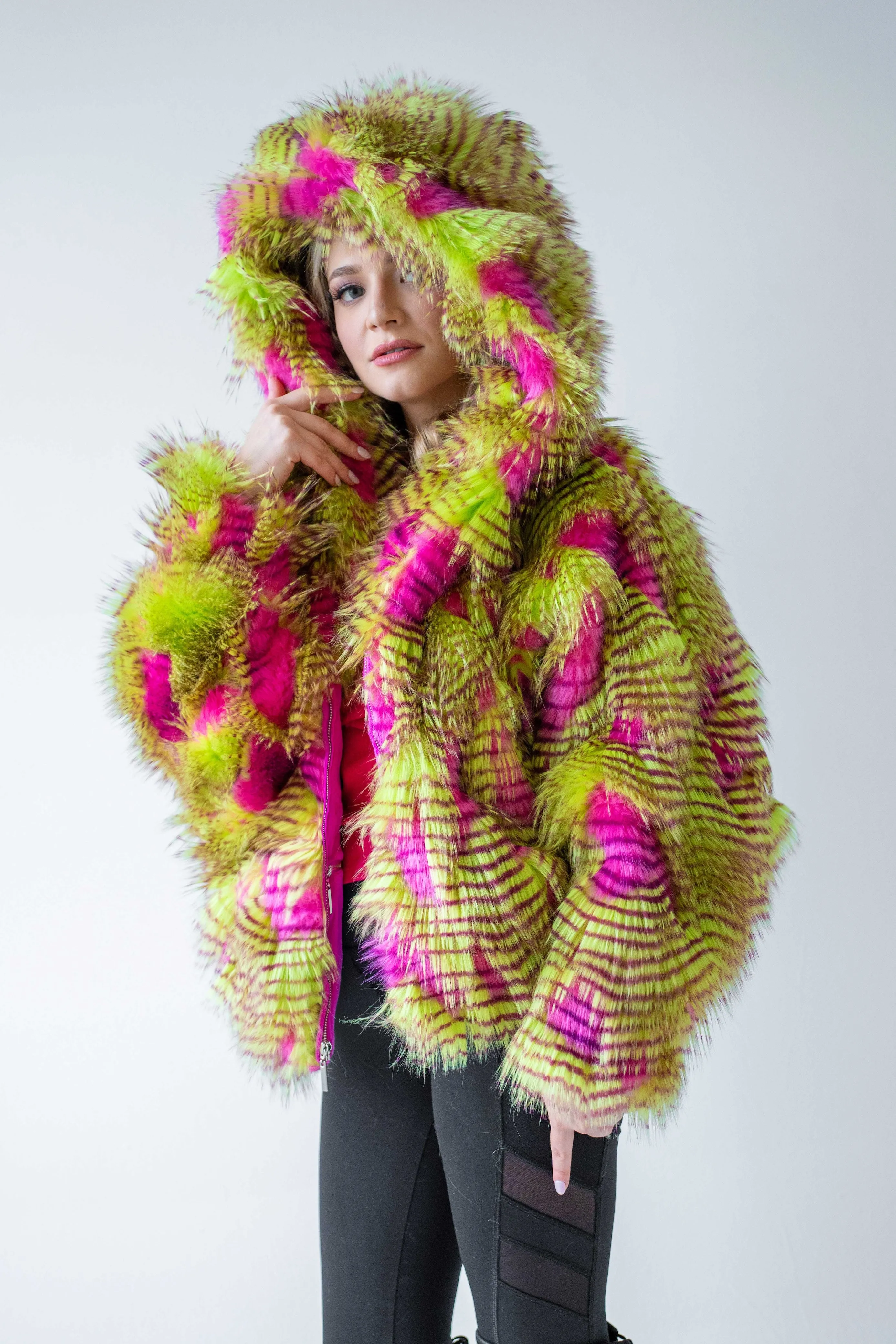 Women's Snuggle Coat in "Pink Lime Feather" STOCK