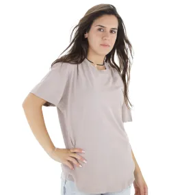 Women's Solid Short Sleeve Oversize Top,Beige