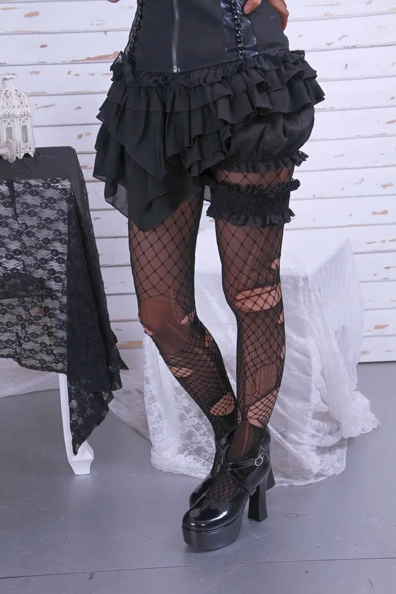 Women's Steampunk Irregular Layered Divided Shorts with Garter