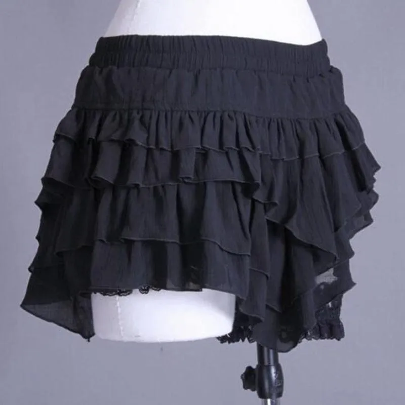 Women's Steampunk Irregular Layered Divided Shorts with Garter