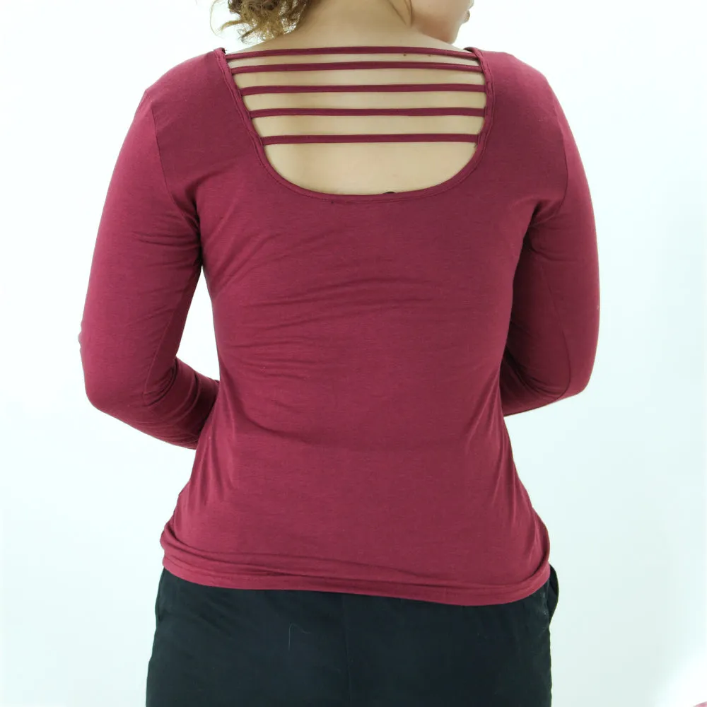 Women's Strappy Back Casual Top,Burgundy