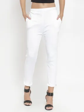 Women'S White Woolen Pencil Pant